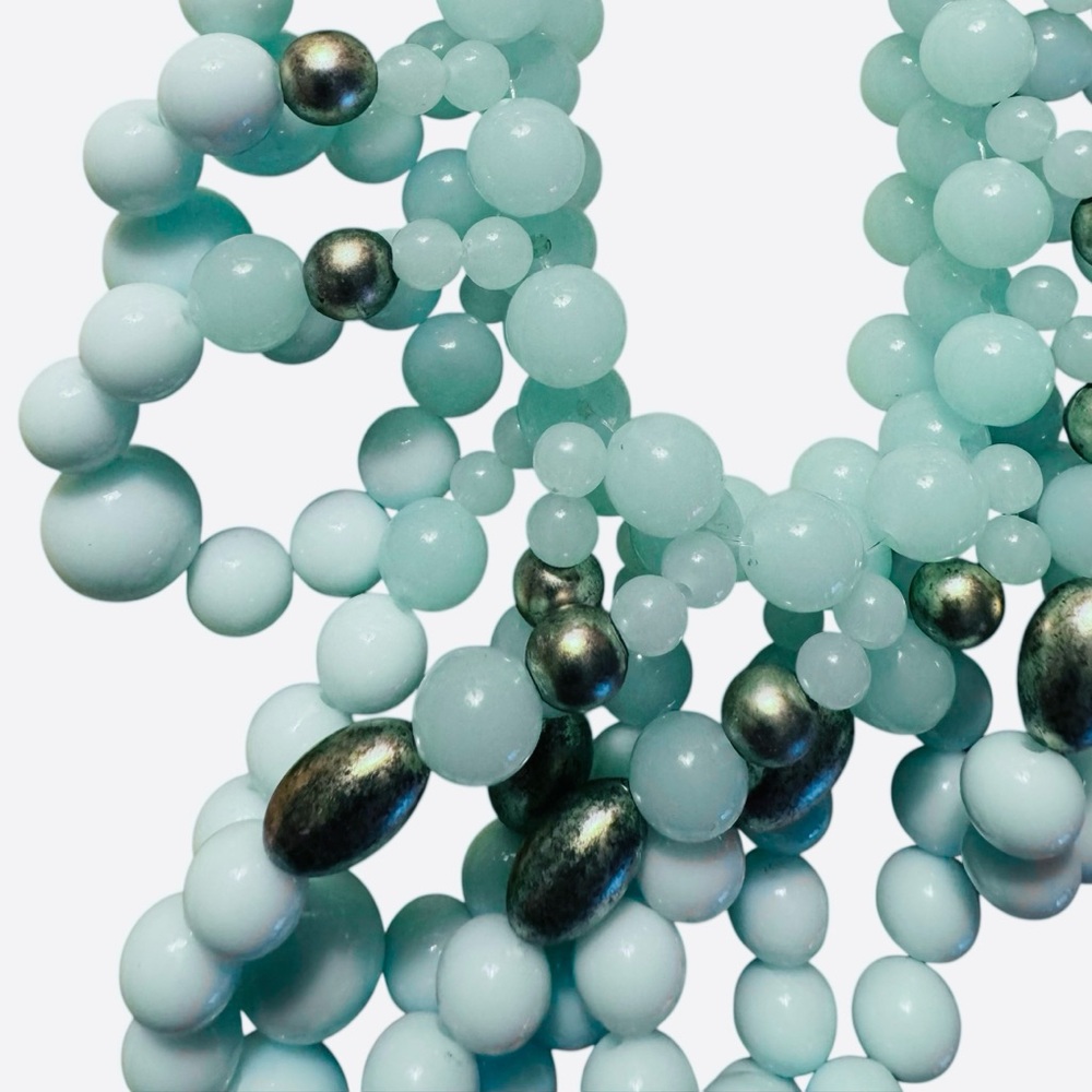 Turquoise Amber Silver Colored Beads Rhinestones Multi Strand Statement Necklace - Picture 5 of 6